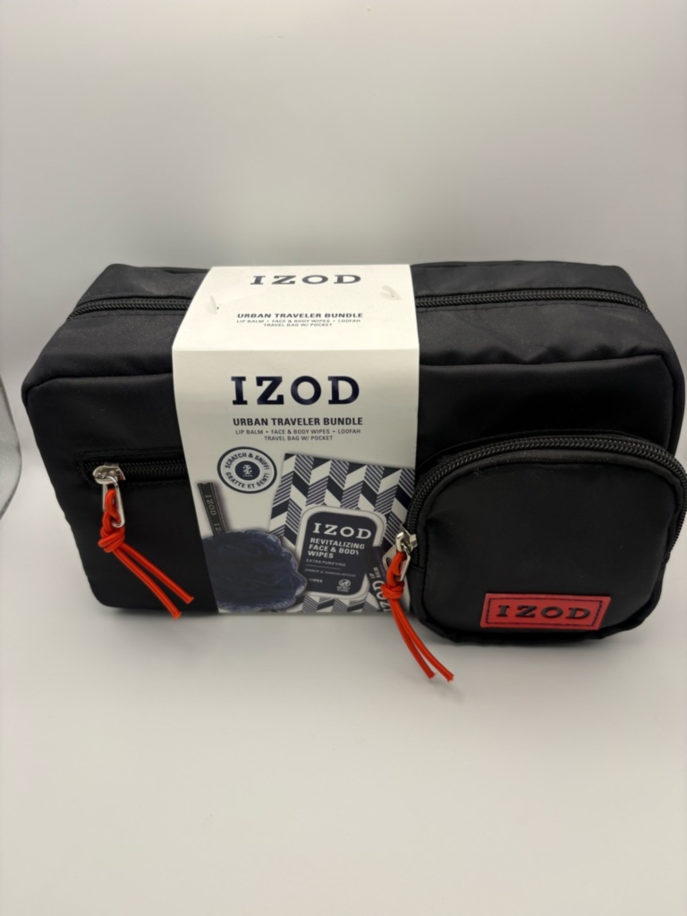 Izod Black Toiletry Kit with Orange Zipper Pulls